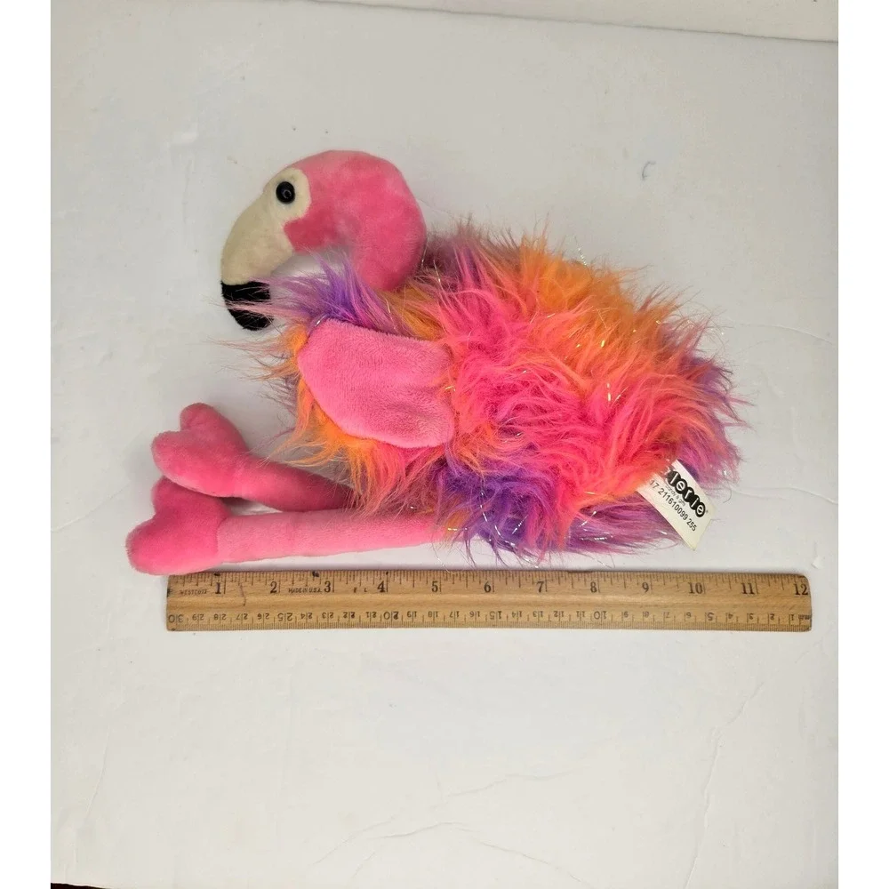 Galerie Flamingo Plush Pink Orange Purple Tinsel Fuzzy Stuffed Animal 11 inch